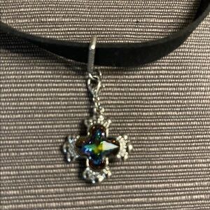 Elegant Black Choker Necklace with Swarovski Crystal Pendant